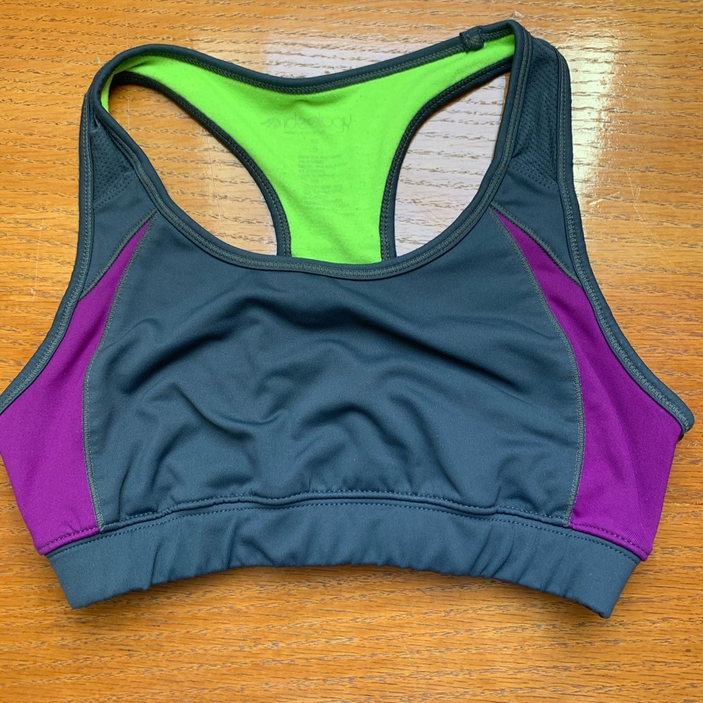 Ideology grey purple green sports bra